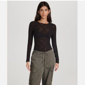 Hanky Panky Signature Lace Long Sleeve Top in Black (Medium)
